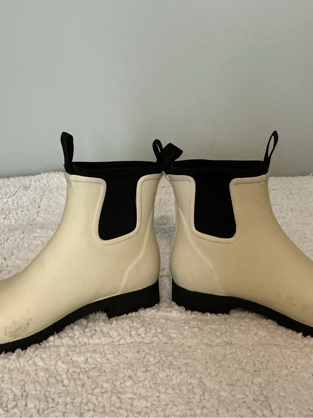 Quince Cream and Black Chelsea Rain Boots